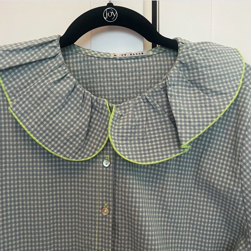 Dr Bloom Barcelona gingham ruffle collar blouse